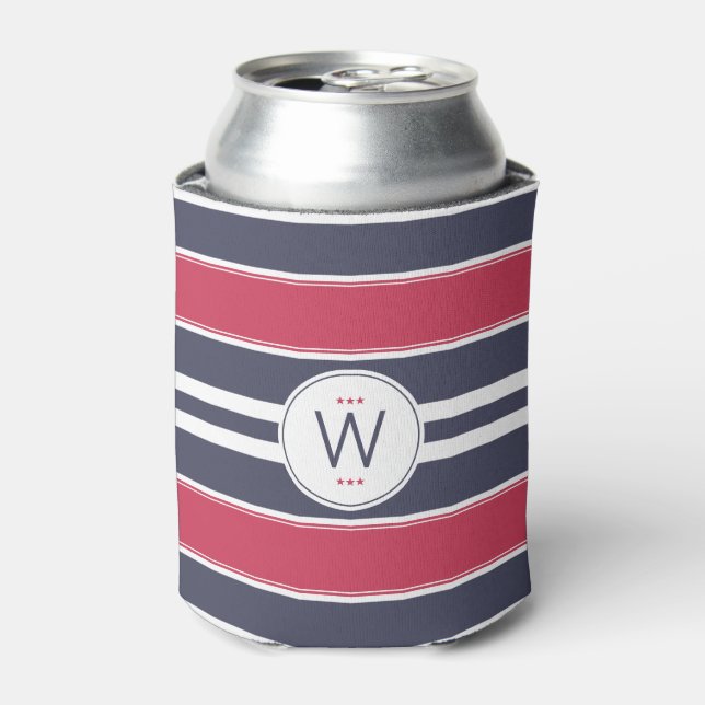 Preppy Red,White & Blue Stripe Can Cooler (Can Front)