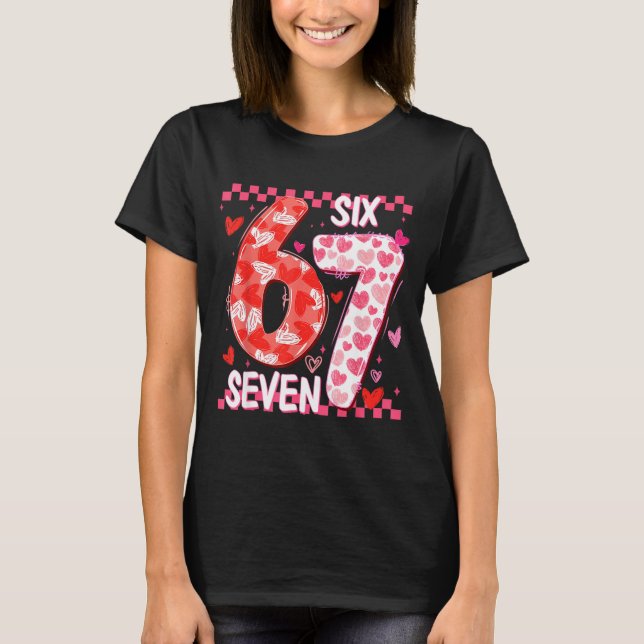 Preppy Retro Coquette Bow 6 7 Six Seven Love Valen T-Shirt (Front)
