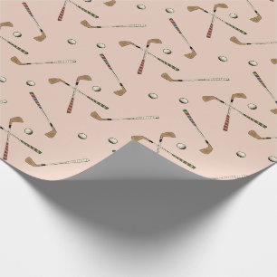 Preppy Retro Golf Golfer Club Balls Pattern Beige Wrapping Paper