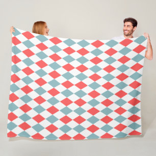 Preppy retro pattern Geometric blue and red white Fleece Blanket