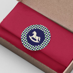 Preppy Rocking Horse Argyle 1st Birthday Classic Round Sticker