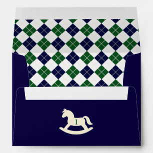 Preppy Rocking Horse Argyle 1st Birthday Envelope