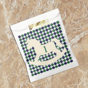 Preppy Rocking Horse Argyle 1st Birthday Favour Bag