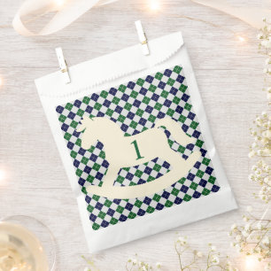 Preppy Rocking Horse Argyle 1st Birthday Favour Bag