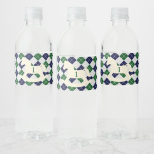 Preppy Rocking Horse Argyle 1st Birthday Water Bottle Label