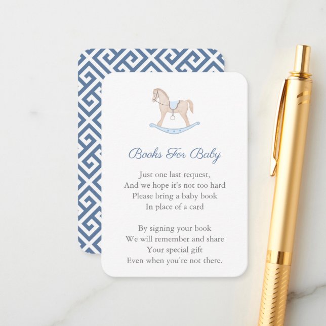 Preppy Rocking Horse Baby Shower Bring A Book  Enclosure Card (Front/Back In Situ)