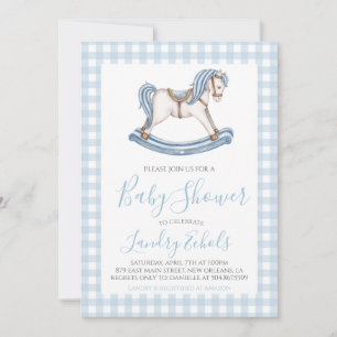 Preppy Rocking Horse Blue Boy Baby Shower Invitation