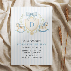 Preppy Rocking Horse Boy First Birthday Invitation