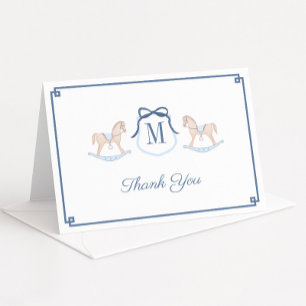 Preppy Rocking Horse Monogram Baby Shower Thank You Card