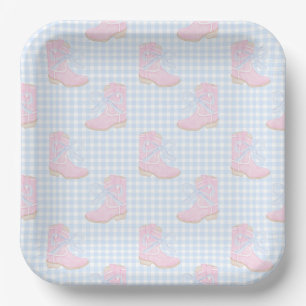 Preppy Rodeo First Birthday Cowgirl Boots Paper Plate