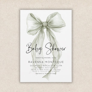 Preppy Sage Bow Clean Personalised Baby Shower  Invitation