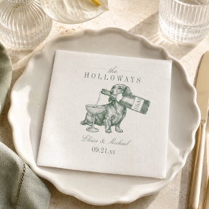 Preppy Sage Green Dachshund Champagne Wedding Napkin
