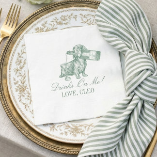 Preppy Sage Green Dachshund Champagne Wedding Napkin