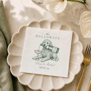 Preppy Sage Green Golden Doodle Champagne Wedding Napkin