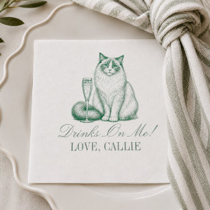 Preppy Sage Green Ragdoll Cat Champagne Wedding Napkin