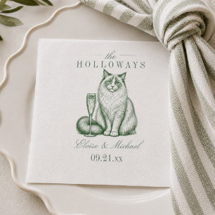 Preppy Sage Green Ragdoll Cat Champagne Wedding Napkin