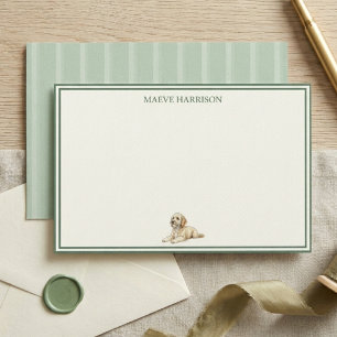 Preppy Sage Green Stripe Golden Doodle Stationery