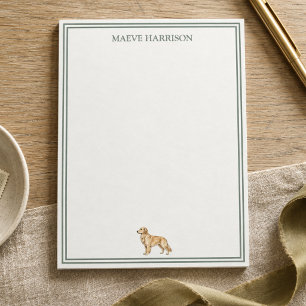 Preppy Sage Green Stripe Golden Retriever Notepad