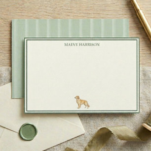 Preppy Sage Green Stripe Golden Retriever Stationery