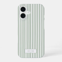 Preppy Sage Green Stripe Monogram Pretty iPhone 16