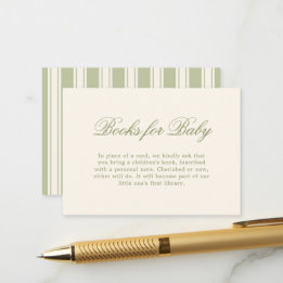 Preppy Sage Green Stripes Books for Baby Enclosure Card