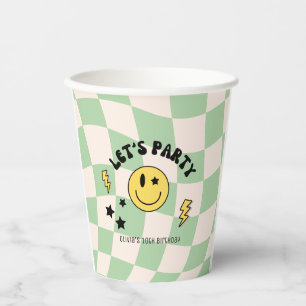 Preppy Sage Green Y2K Retro Birthday Paper Cups
