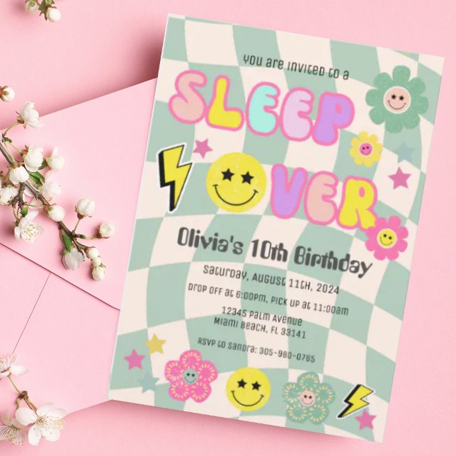 Preppy Sage Green Y2K Sleep Over  Birthday Invitation (Creator Uploaded)
