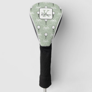 Preppy Sage White Bow Pattern Monogram Golf Head Cover