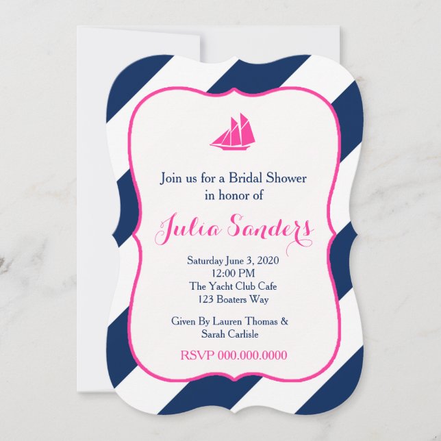Preppy Sails in Hot Pink Invitation (Front)