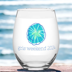 Preppy Sand Dollar Personalised Girl's Weekend Stemless Wine Glass