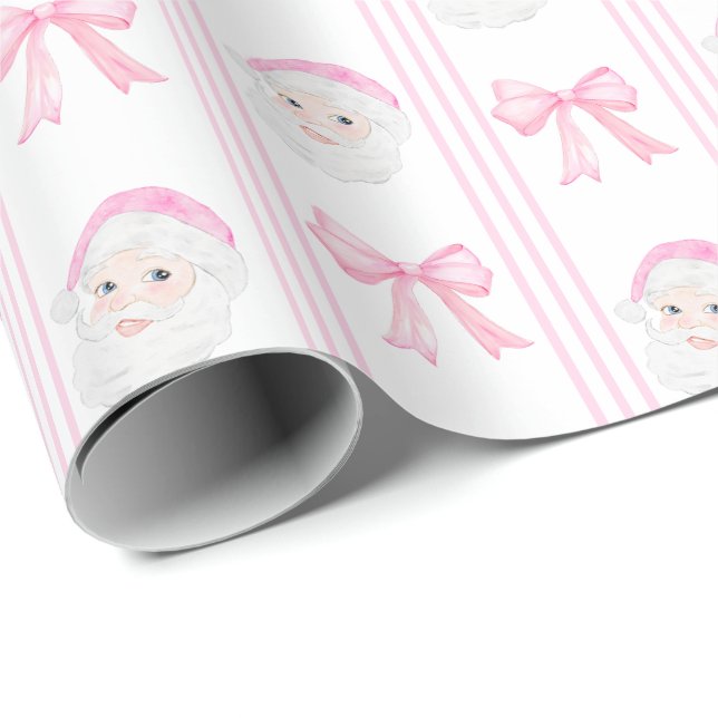 Preppy Santa and bows Christmas grandmillennial  Wrapping Paper (Roll Corner)