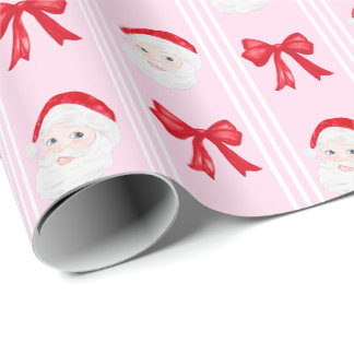 Preppy Santa and bows Christmas grandmillennial  Wrapping Paper