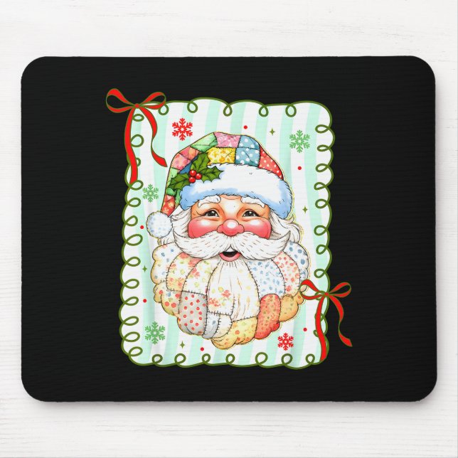 Preppy Santa Claus Christmas Patchwork Santa Xmas  Mouse Pad (Front)