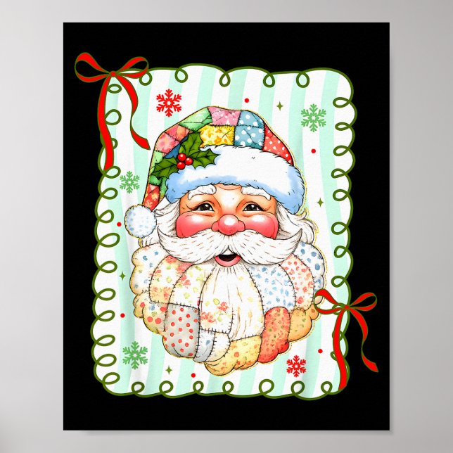 Preppy Santa Claus Christmas Patchwork Santa Xmas  Poster (Front)