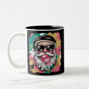 Preppy Santa Coquette Christmas Glitter Girly Pink Two-Tone Coffee Mug