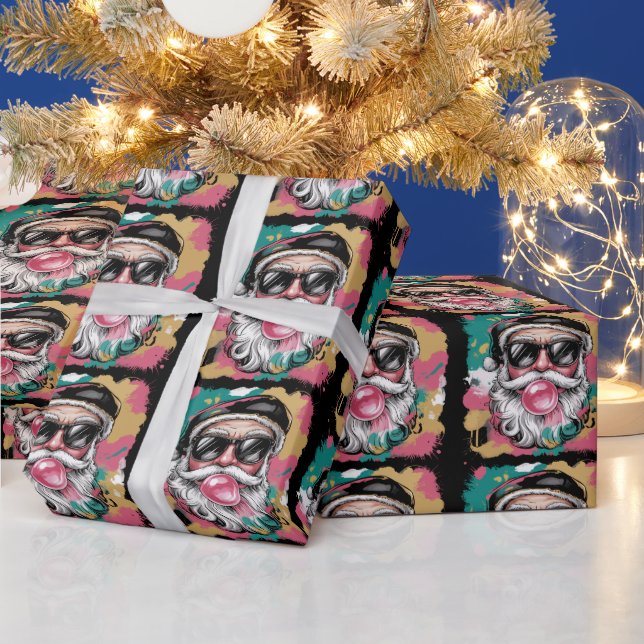 Preppy Santa Coquette Christmas Glitter Girly Pink Wrapping Paper (Holidays)