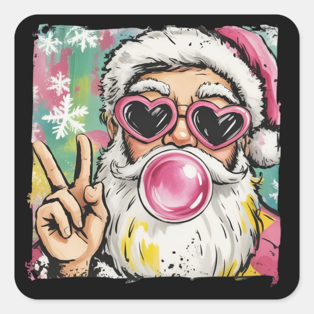 Preppy Santa Glitter Coquette Christmas Girly Cute Square Sticker (Front)
