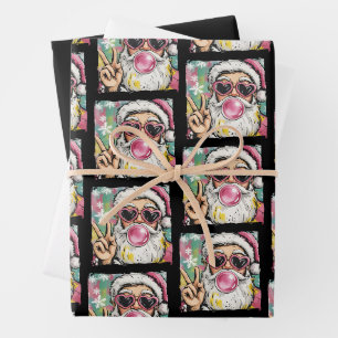 Preppy Santa Glitter Coquette Christmas Girly Cute Wrapping Paper Sheet