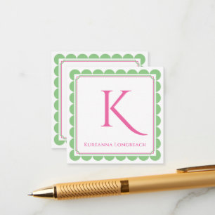 Preppy Scallop Monogram Pink & Mint Green Calling Enclosure Card