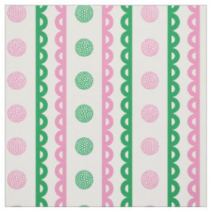 Preppy Scalloped Golf Stripe - Pink & Green Fabric