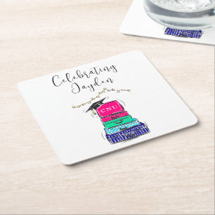 Preppy Script High School Graduation Suitcase 2023 Square Paper Coaster