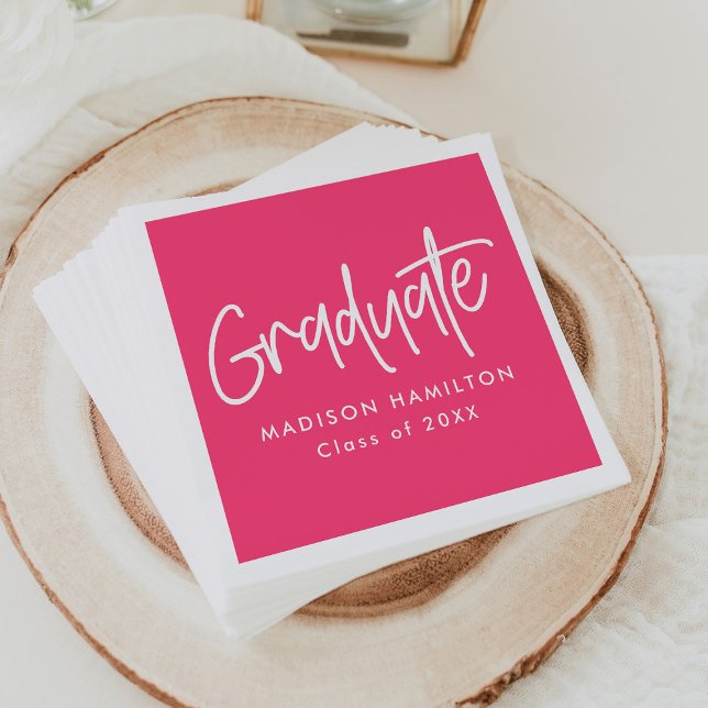 Preppy Script Hot Pink Graduation Napkin (Creator Uploaded)