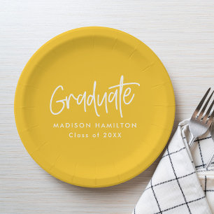 Preppy Script Yellow Graduation Paper Plate