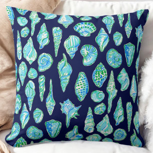 Preppy Sea Shells on Navy Background Cushion
