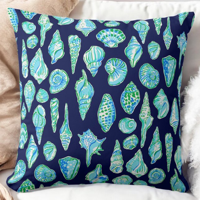Preppy Sea Shells on Navy Background Cushion (Creator Uploaded)