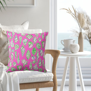 Preppy Seashell / Pink Green Coastal Beach House Cushion