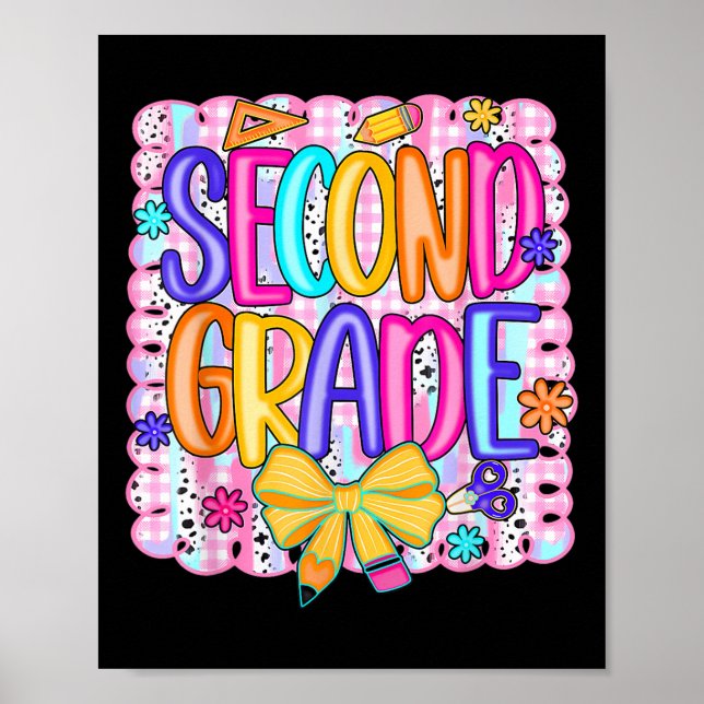 Preppy Second 2nd Grade Back To School Coquette Bo Poster (Front)