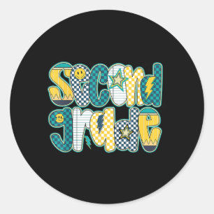 Preppy Second Grade Back To School 2nd Grade Classic Round Sticker