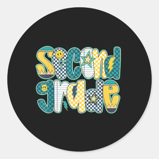 Preppy Second Grade Back To School 2nd Grade Classic Round Sticker (Front)