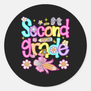 Preppy Second Grade Back To School 2nd Grade Girl Classic Round Sticker